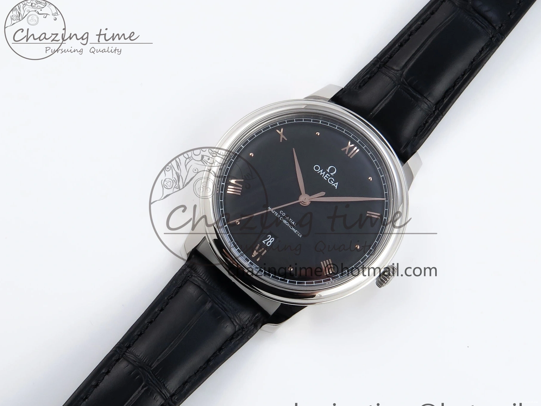 1218 TopPick De Ville Date SS MKF 1:1 Best Edition Black Dial Roman Marker on Black Leather Strap A 7743